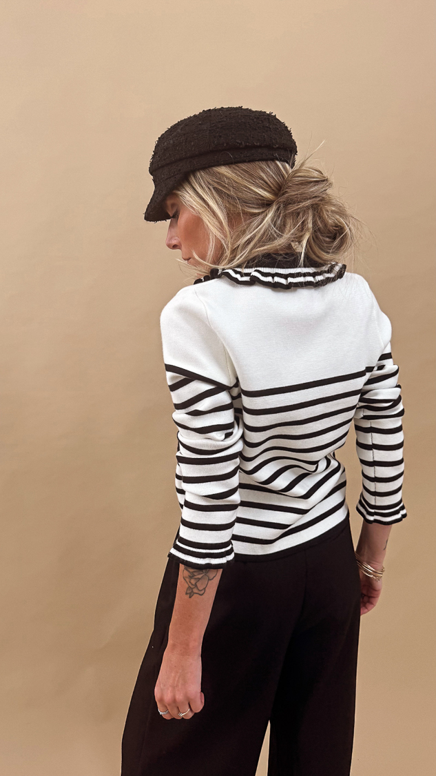 Cardigan à rayures noires col claudine – Image 5