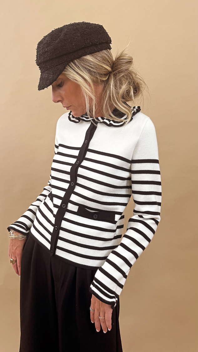 Cardigan à rayures noires col claudine – Image 3