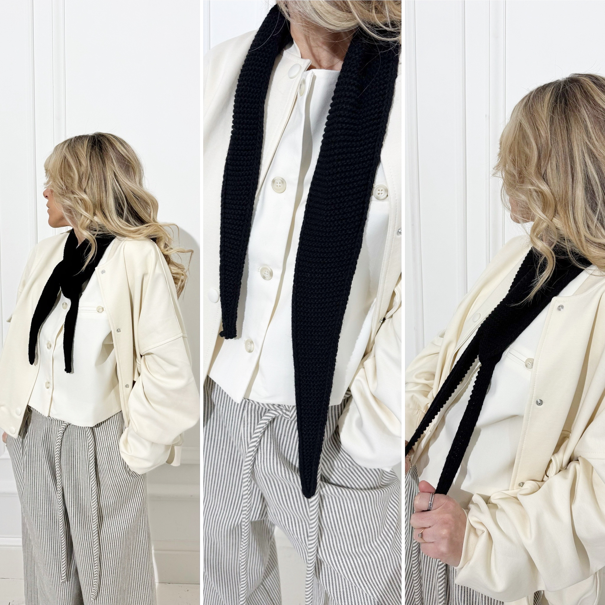 Écharpe fine noire en maille