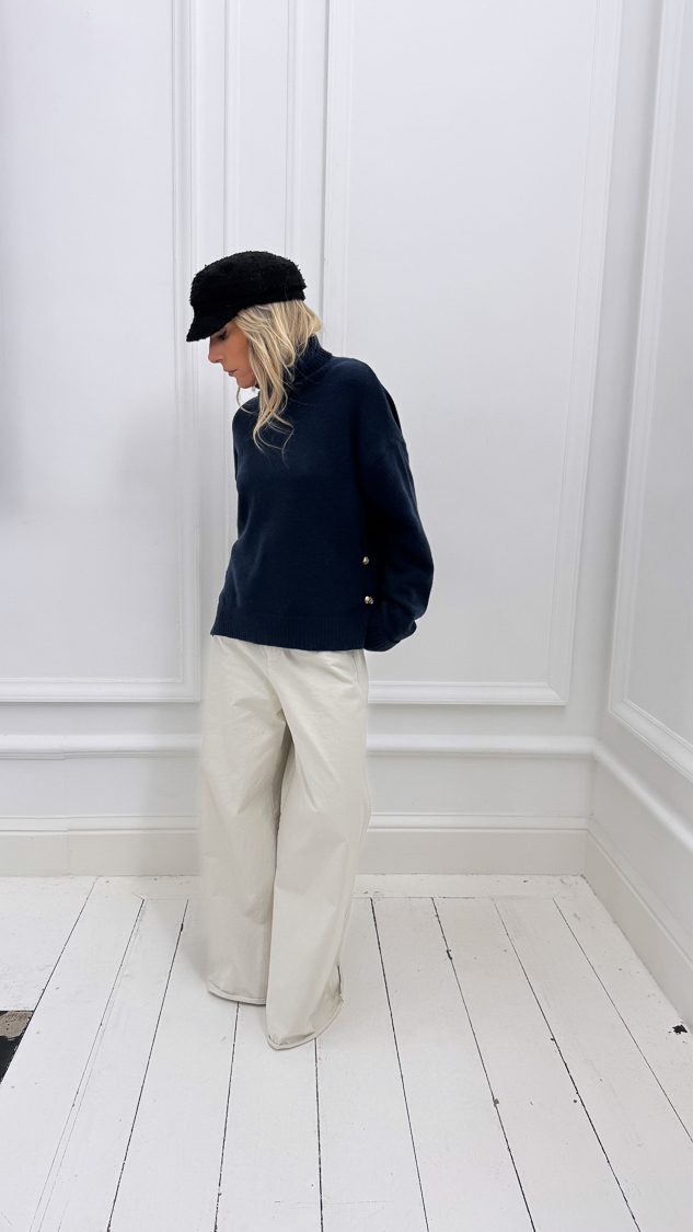 Pantalon large beige ceinturé – Image 5