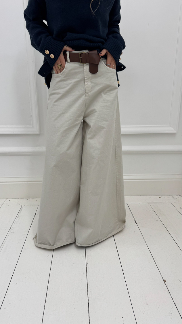 Pantalon large beige ceinturé – Image 3