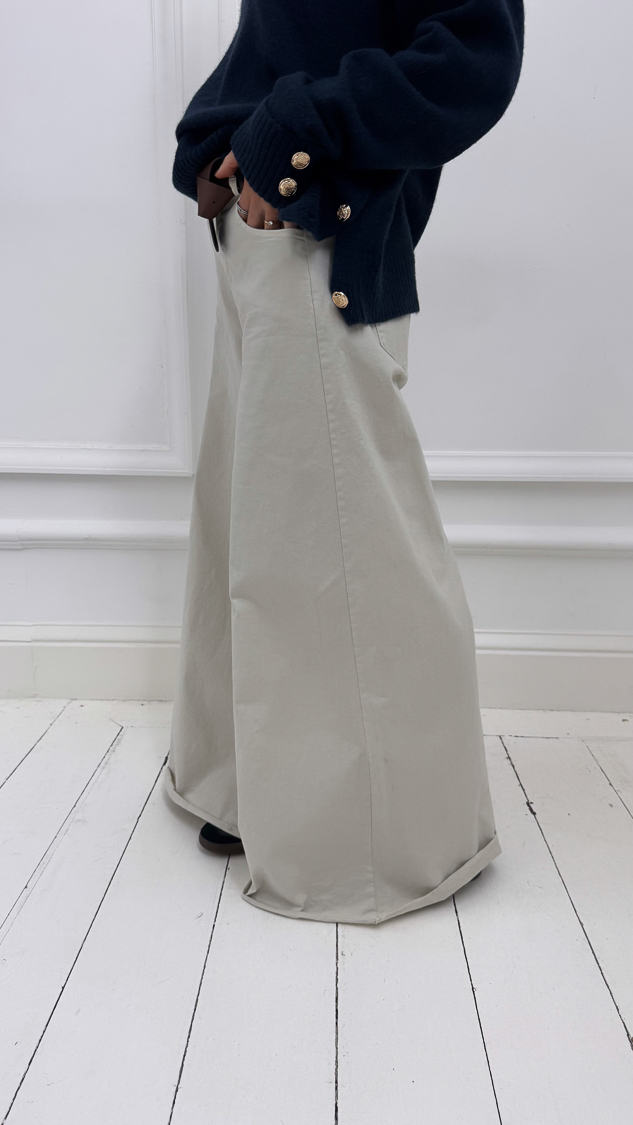 Pantalon large beige ceinturé – Image 2