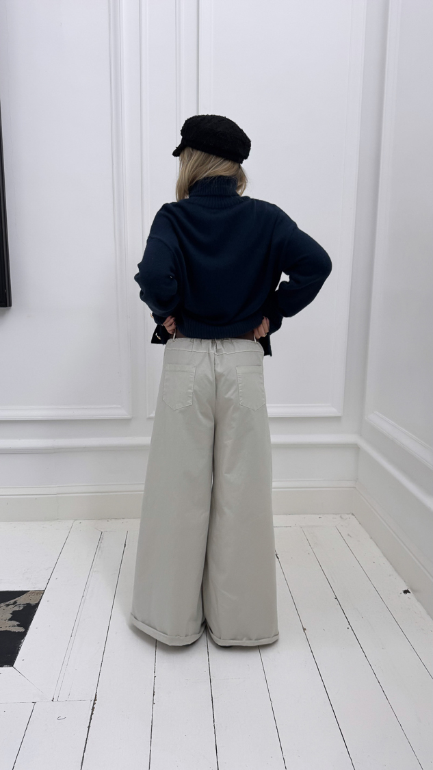 Pantalon large beige ceinturé – Image 4