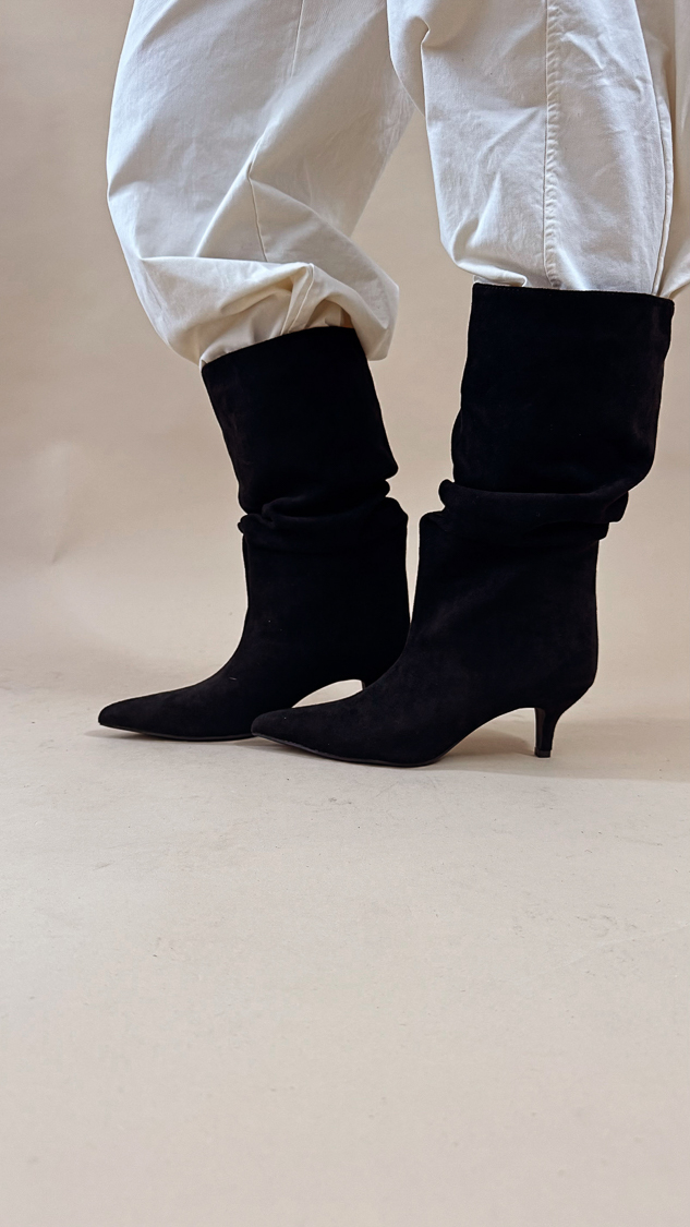Bottines noires froncées suédine – Image 2