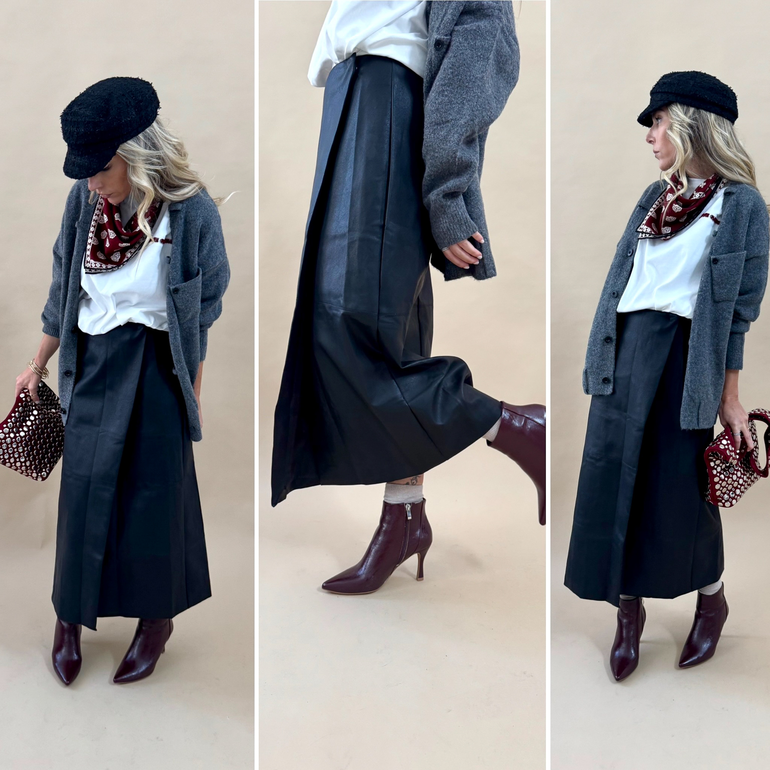 Jupe longue noire similicuir