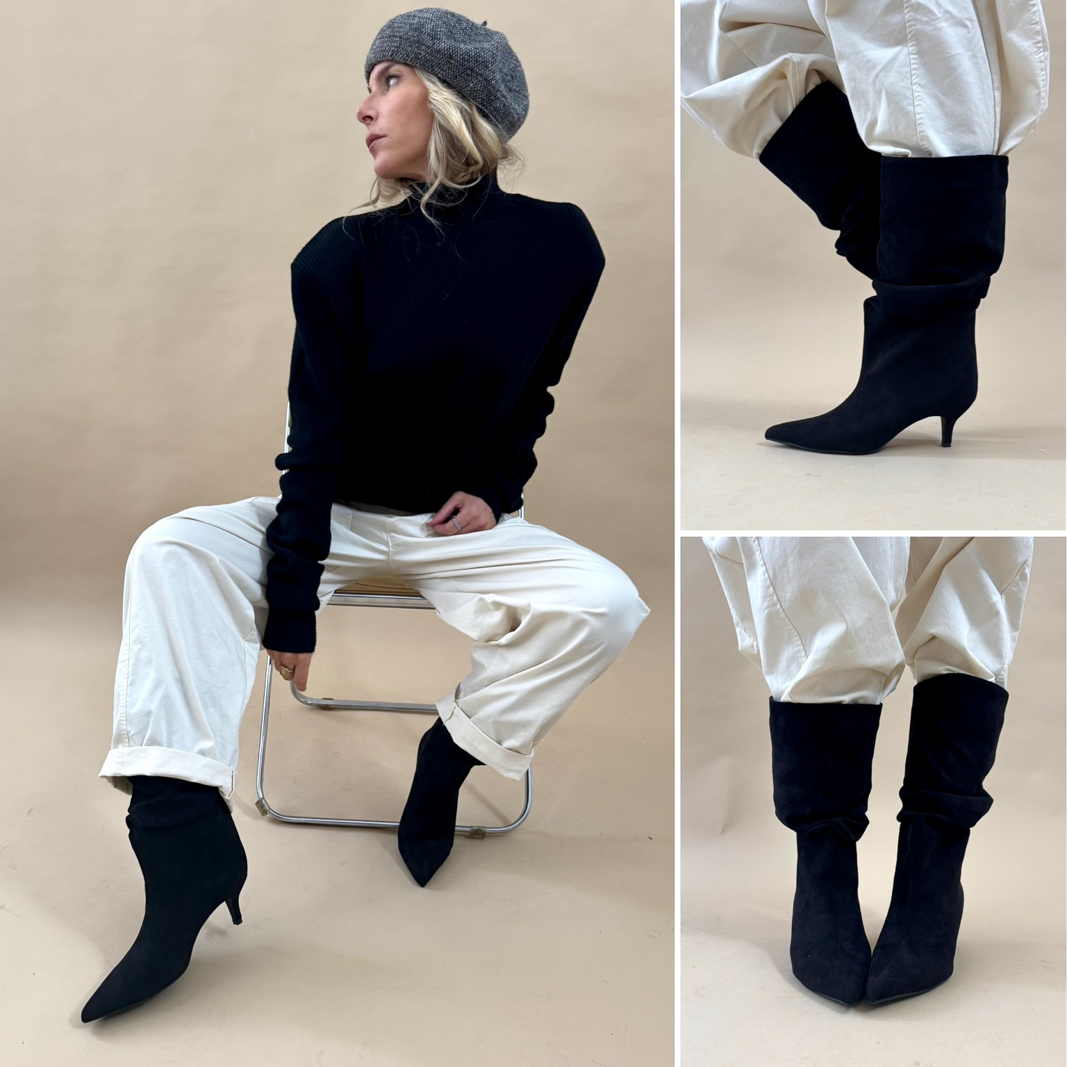 Bottines noires froncées suédine