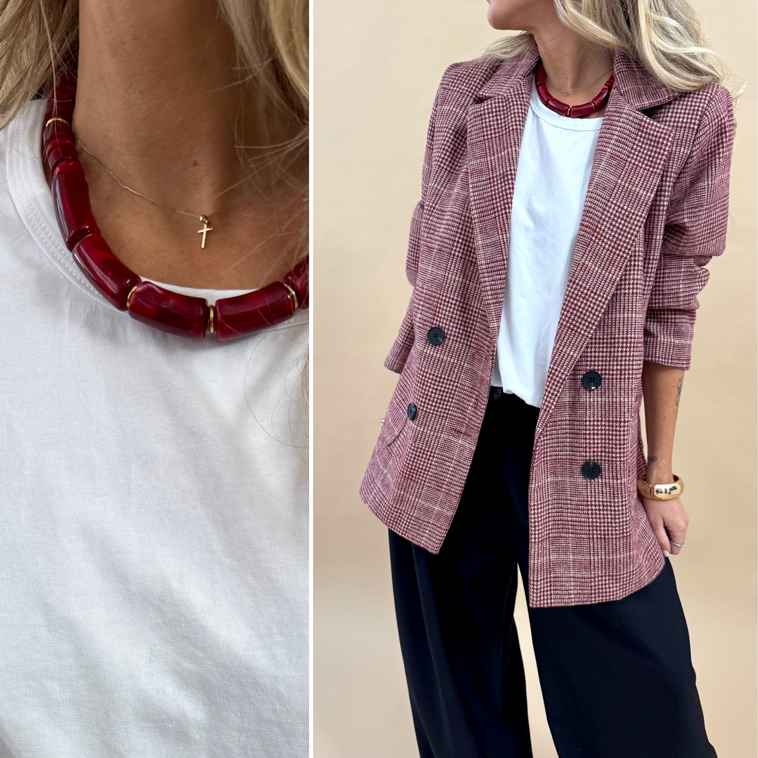 Collier résine bordeaux