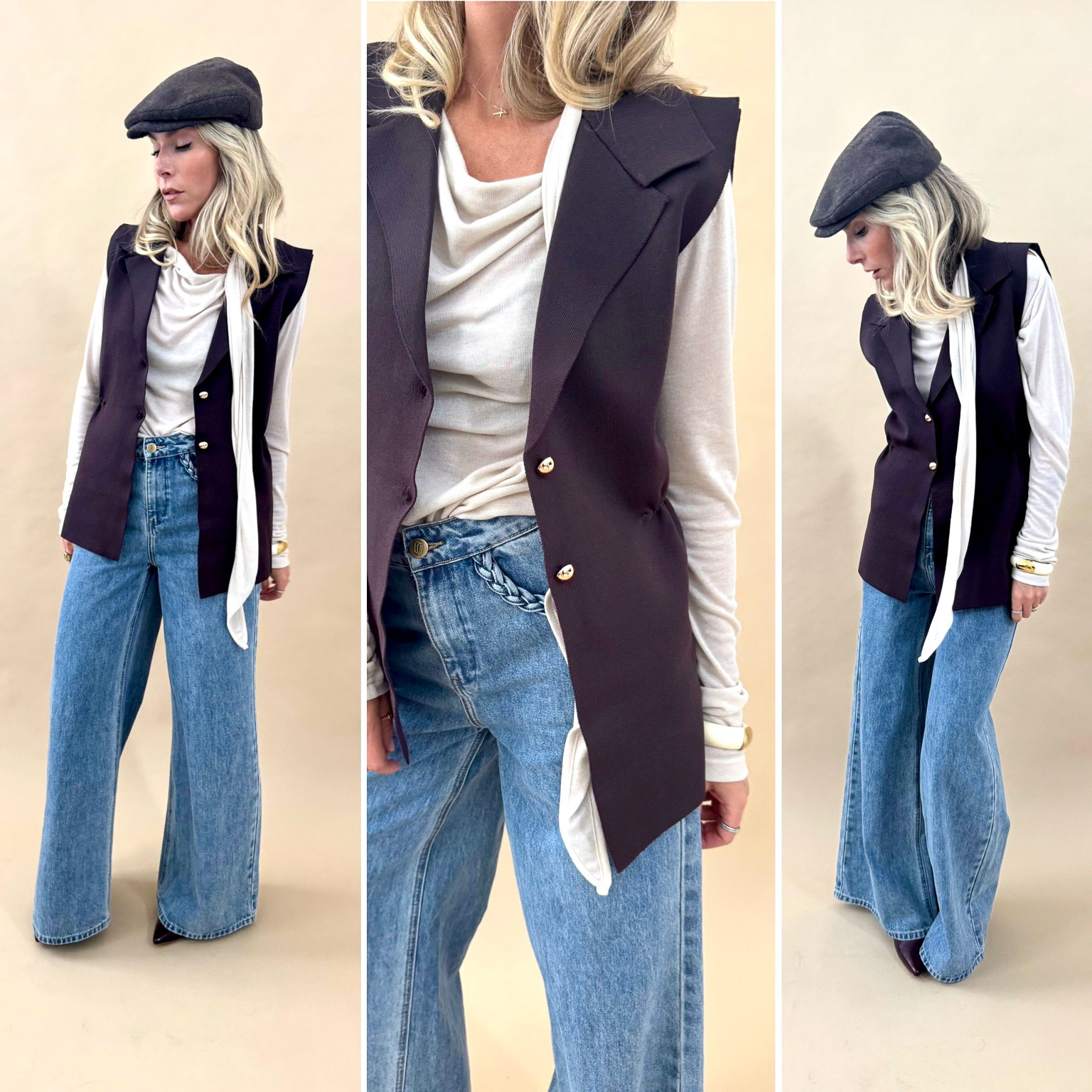 gilet long marron cotelé sans manche