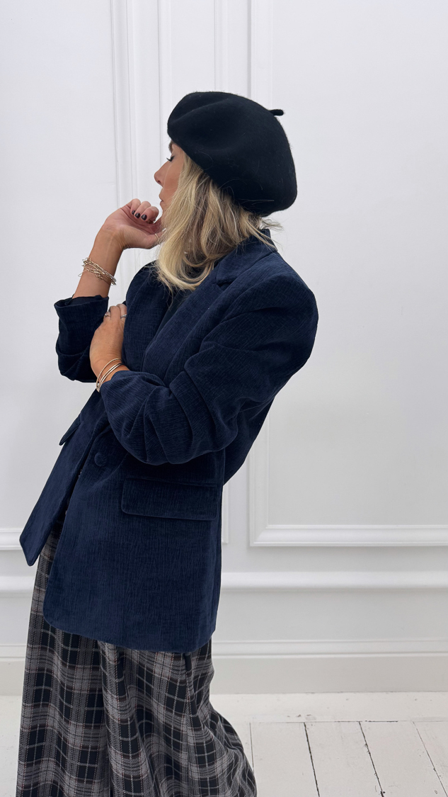 Veste blazer bleu marine en velours – Image 5