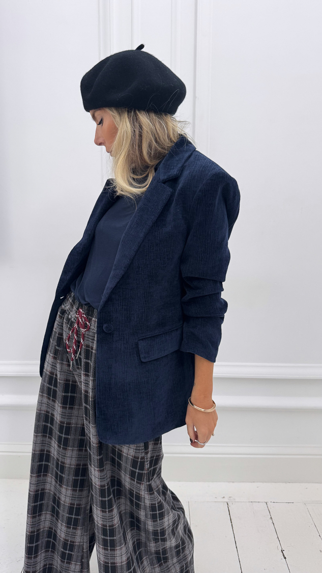 Veste blazer bleu marine en velours – Image 4