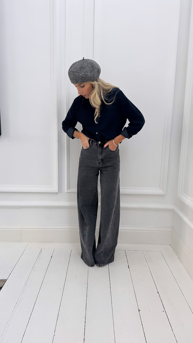 Chemise bleu marine en velours – Image 7