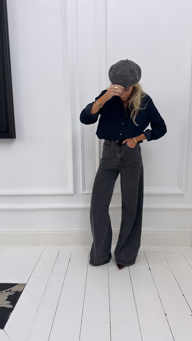 Chemise bleu marine en velours – Image 6