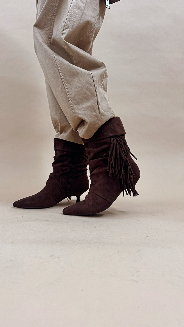 Bottines marron suédine à franges – Image 4