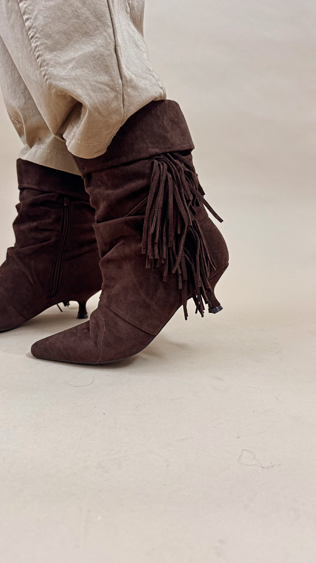 Bottines marron suédine à franges – Image 2