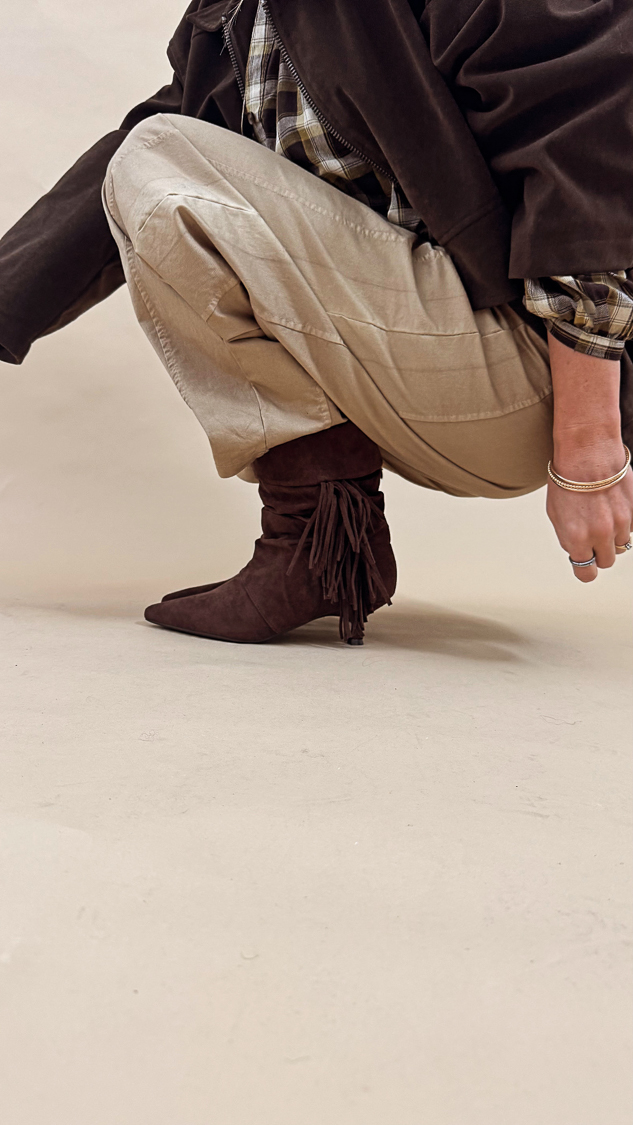 Bottines marron suédine à franges – Image 3