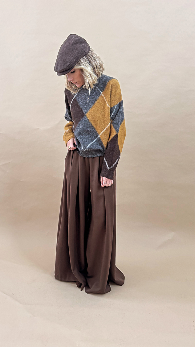 Pull marron et ocre à losanges – Image 5