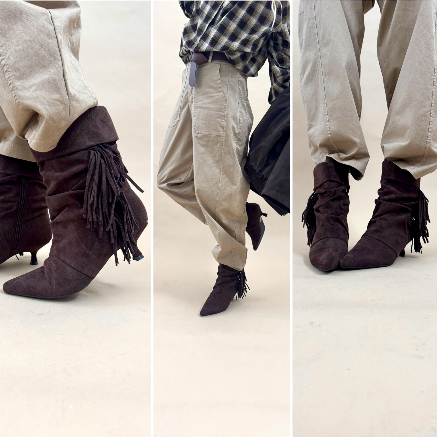 Bottines marron suédine à franges