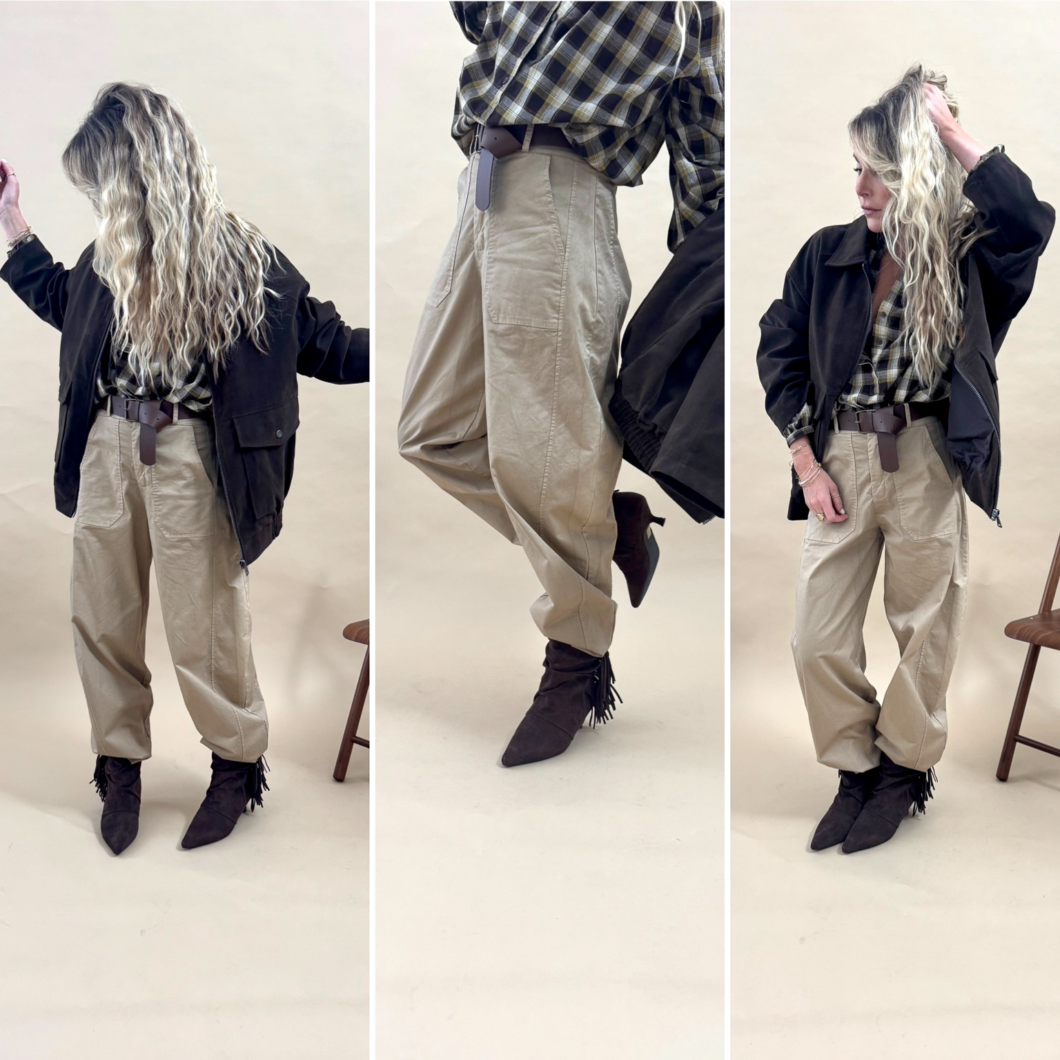 Pantalon ballon camel ceinturé