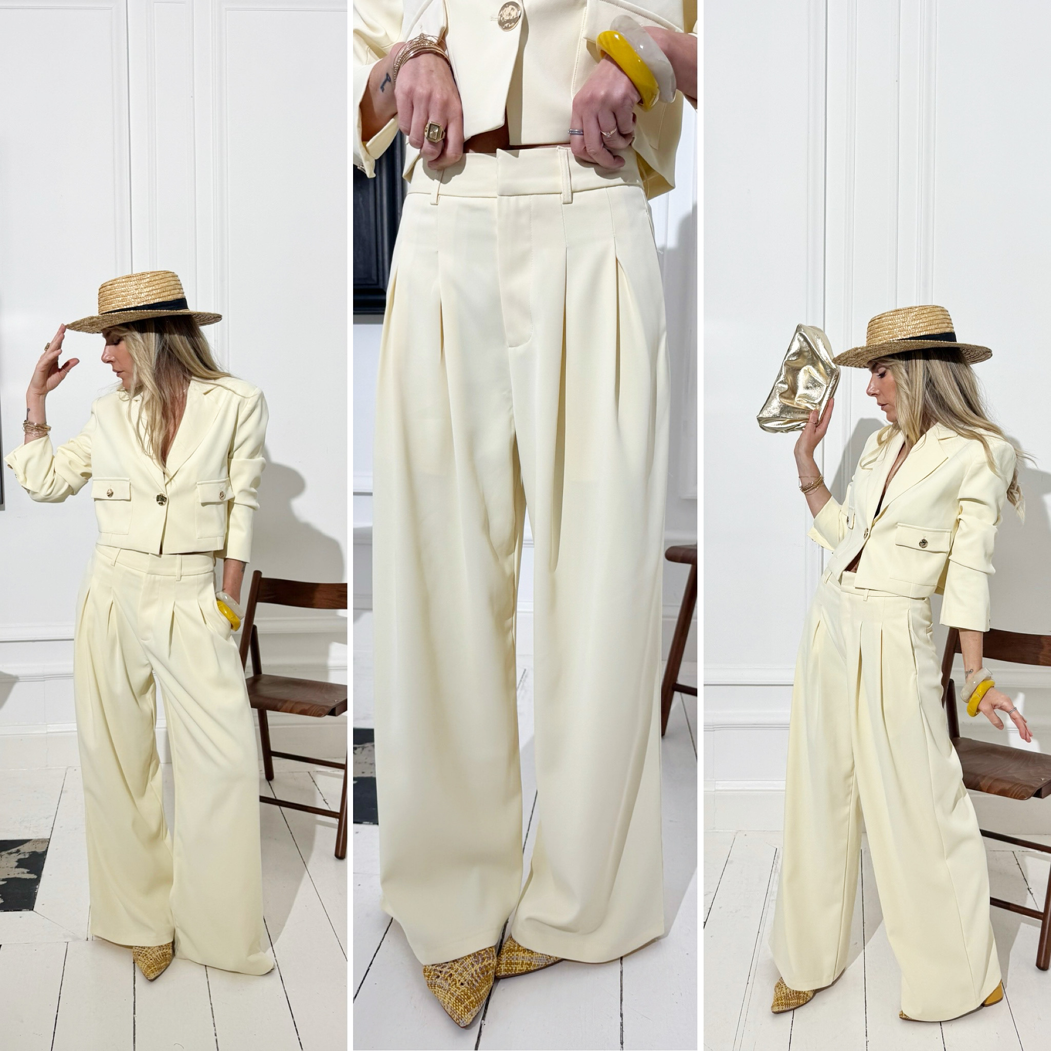 Pantalon jaune beurre à pinces