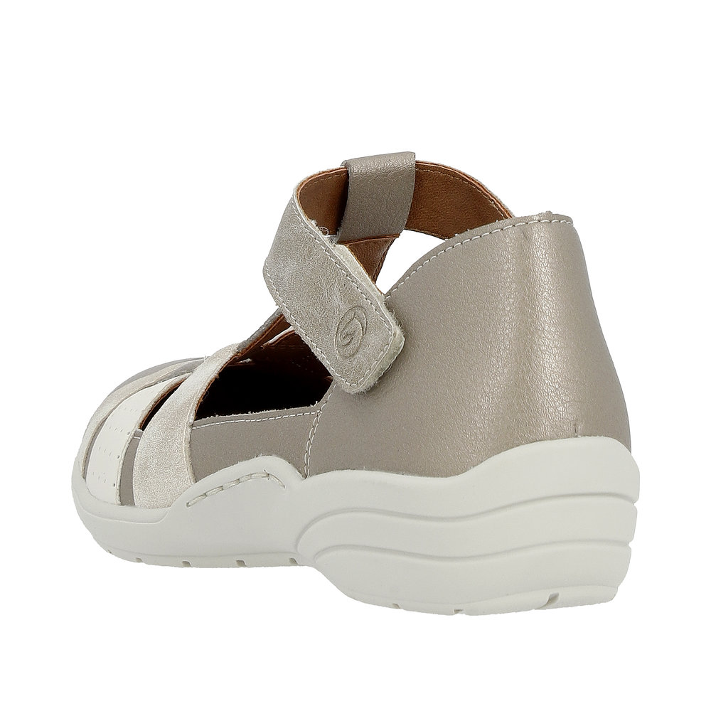 Chaussure cuir souple Baby femme Velcros Talon compensé Semelle intérieure amovible REMONTE R7601 Coloris bronze métallisé ou blanc cassé doré – Image 4