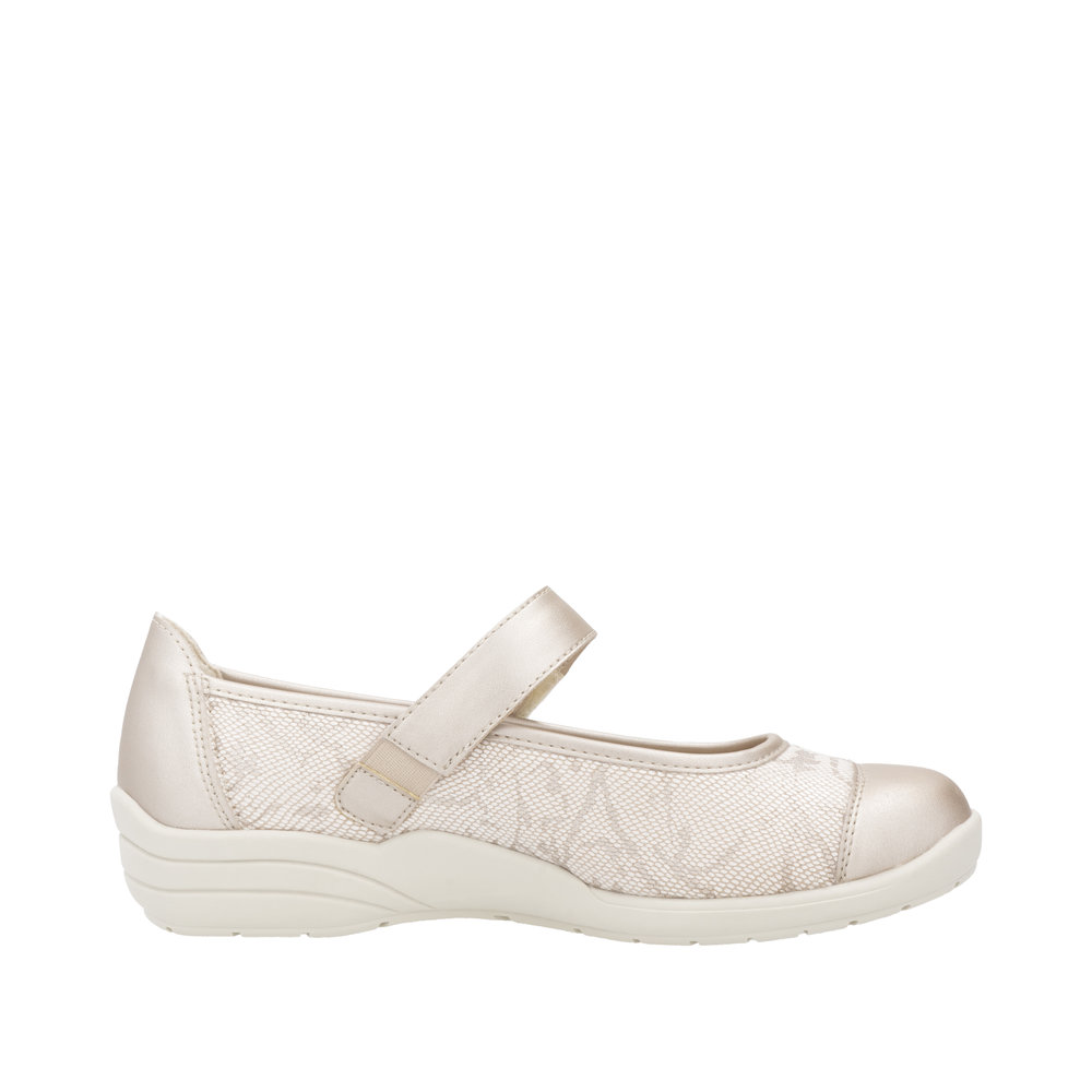 Ballerines femme Velcro Talon compensé Semelle intérieure amovible Matière extensible très souple REMONTE or doux – Image 2