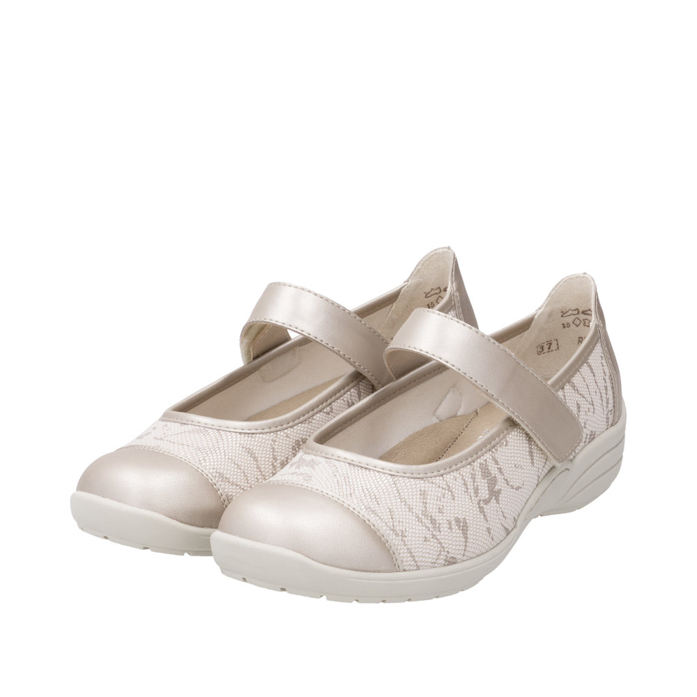 Ballerines femme Velcro Talon compensé Semelle intérieure amovible Matière extensible très souple REMONTE or doux – Image 8