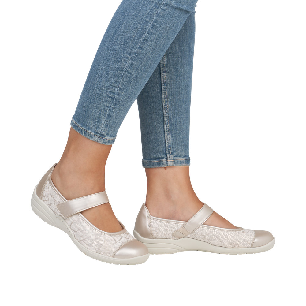 Ballerines femme Velcro Talon compensé Semelle intérieure amovible Matière extensible très souple REMONTE or doux – Image 9