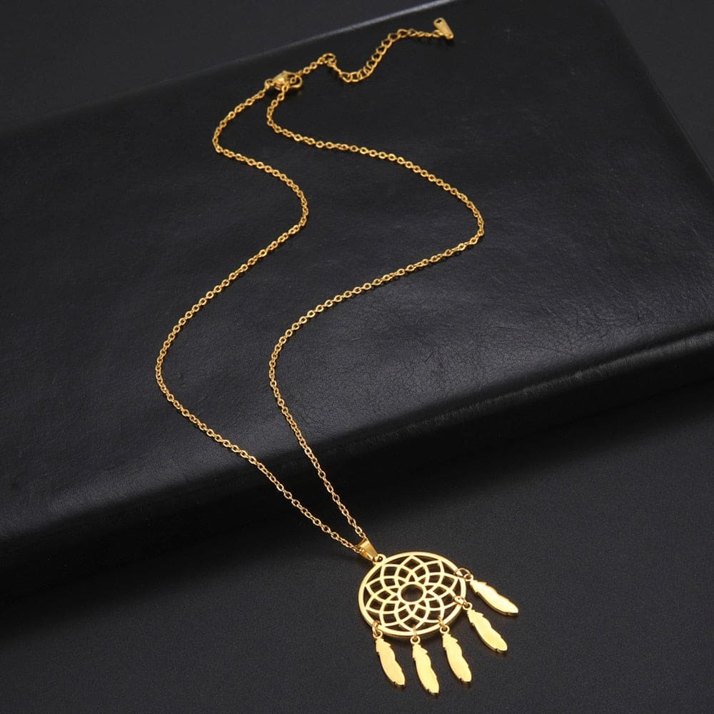 Collier Indien Attrape-Rêve Doré – Image 3