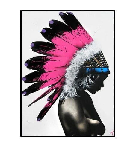 Tableau Indien Femme coiffe rose