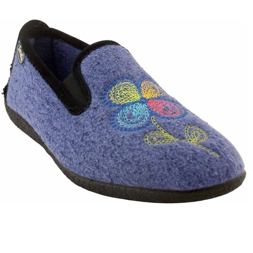 Pantoufle femme chausson chaud semelle compensée SEMELFLEX coloris bleu ou rouge