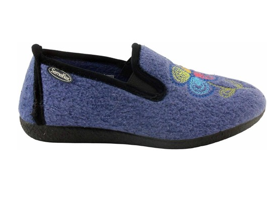 Pantoufle femme chausson chaud semelle compensée SEMELFLEX coloris bleu ou rouge – Image 2