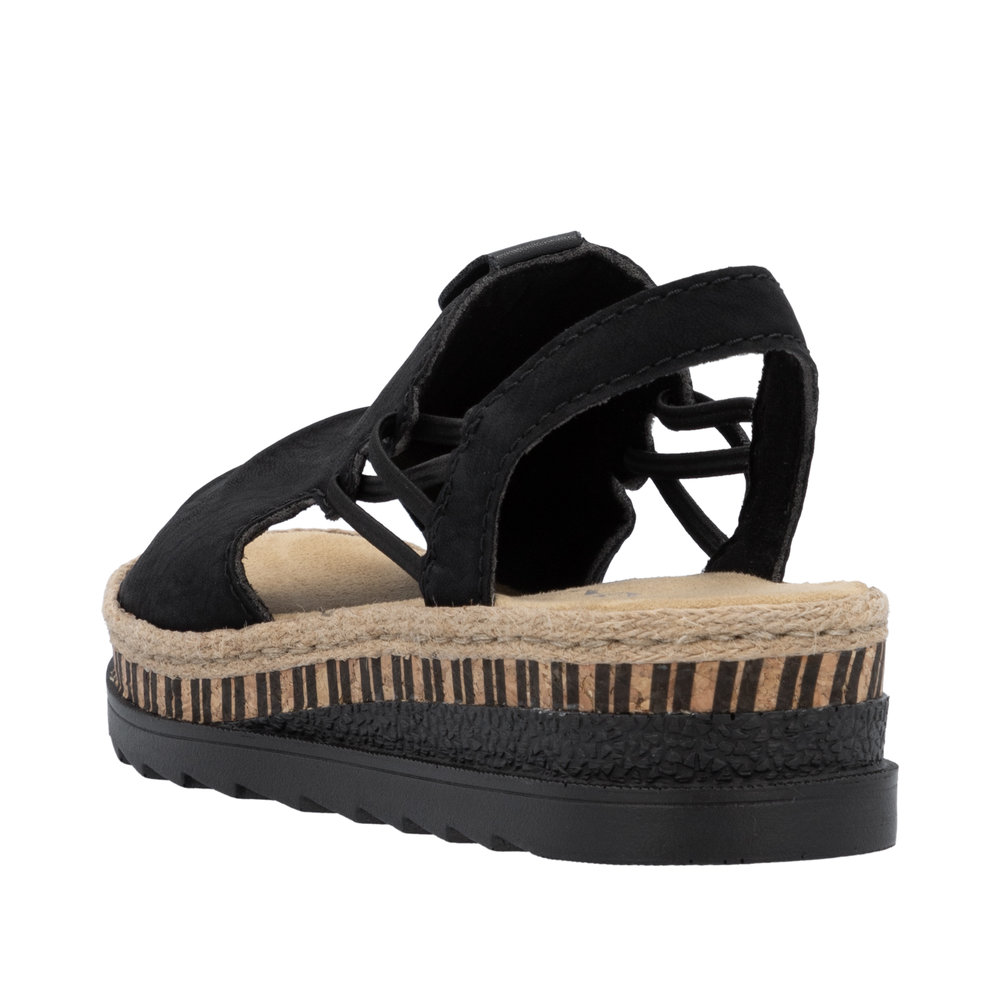Sandale mode Élastiquée Femme Talon compensé Semelle plateforme Simili cuir RIEKER coloris noir – Image 6