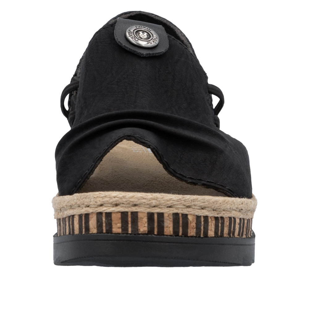 Sandale mode Élastiquée Femme Talon compensé Semelle plateforme Simili cuir RIEKER coloris noir – Image 4