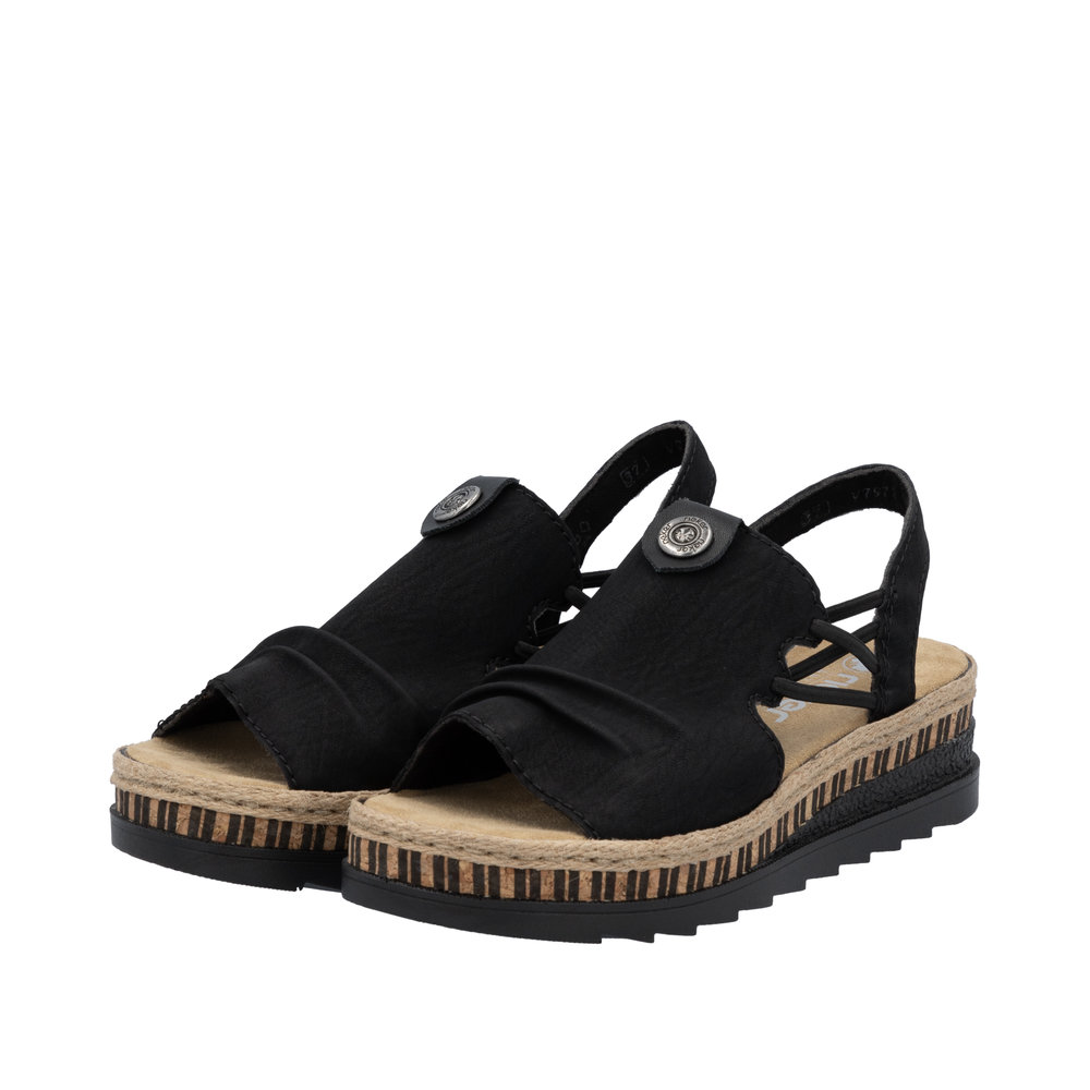 Sandale mode Élastiquée Femme Talon compensé Semelle plateforme Simili cuir RIEKER coloris noir – Image 8