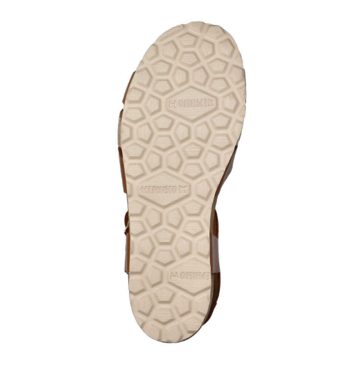 Sandale à brides cuir femme Nu-pied dame Talon compensé velcro coloris marron/or MEPHISTO VERANA – Image 3