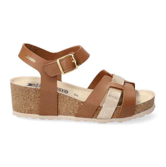 Sandale à brides cuir femme Nu-pied dame Talon compensé velcro coloris marron/or MEPHISTO VERANA – Image 4