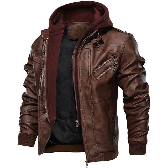 Veste cuir capuche homme