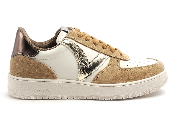 Basket femme cuir et synthétique semelle épaisse coloris marron/or/beige VICTORIA 1258222 – Image 3