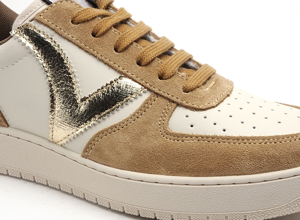 Basket femme cuir et synthétique semelle épaisse coloris marron/or/beige VICTORIA 1258222 – Image 6