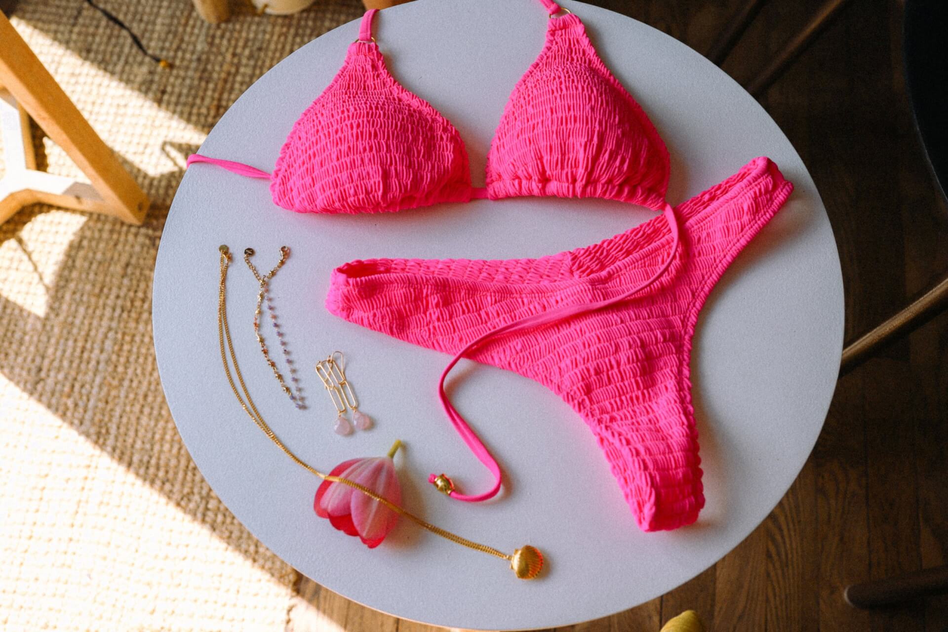 Bas de maillot de bain 2 pièces rose gaufré 90’s