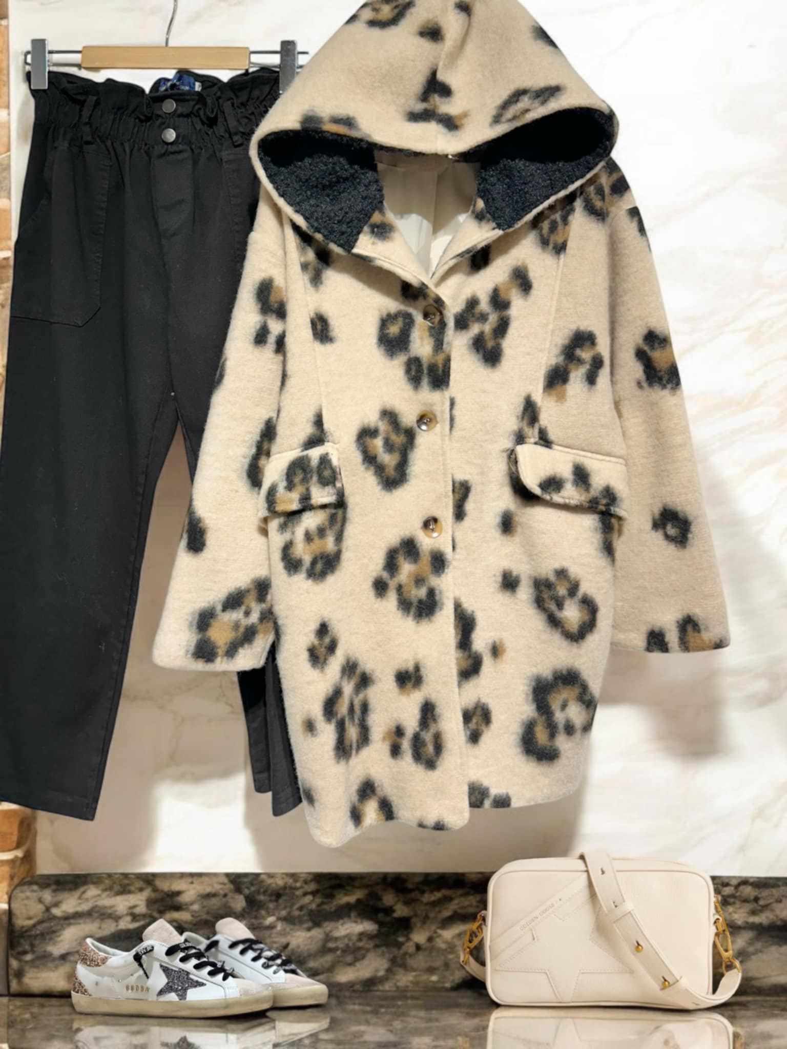 Manteau April Vintage motif léopard beige capuche