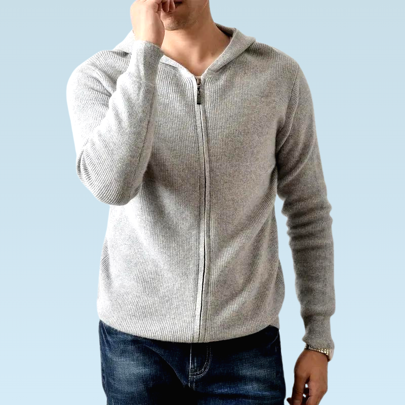 Cardigan 100% Laine Mérinos Capuche Homme