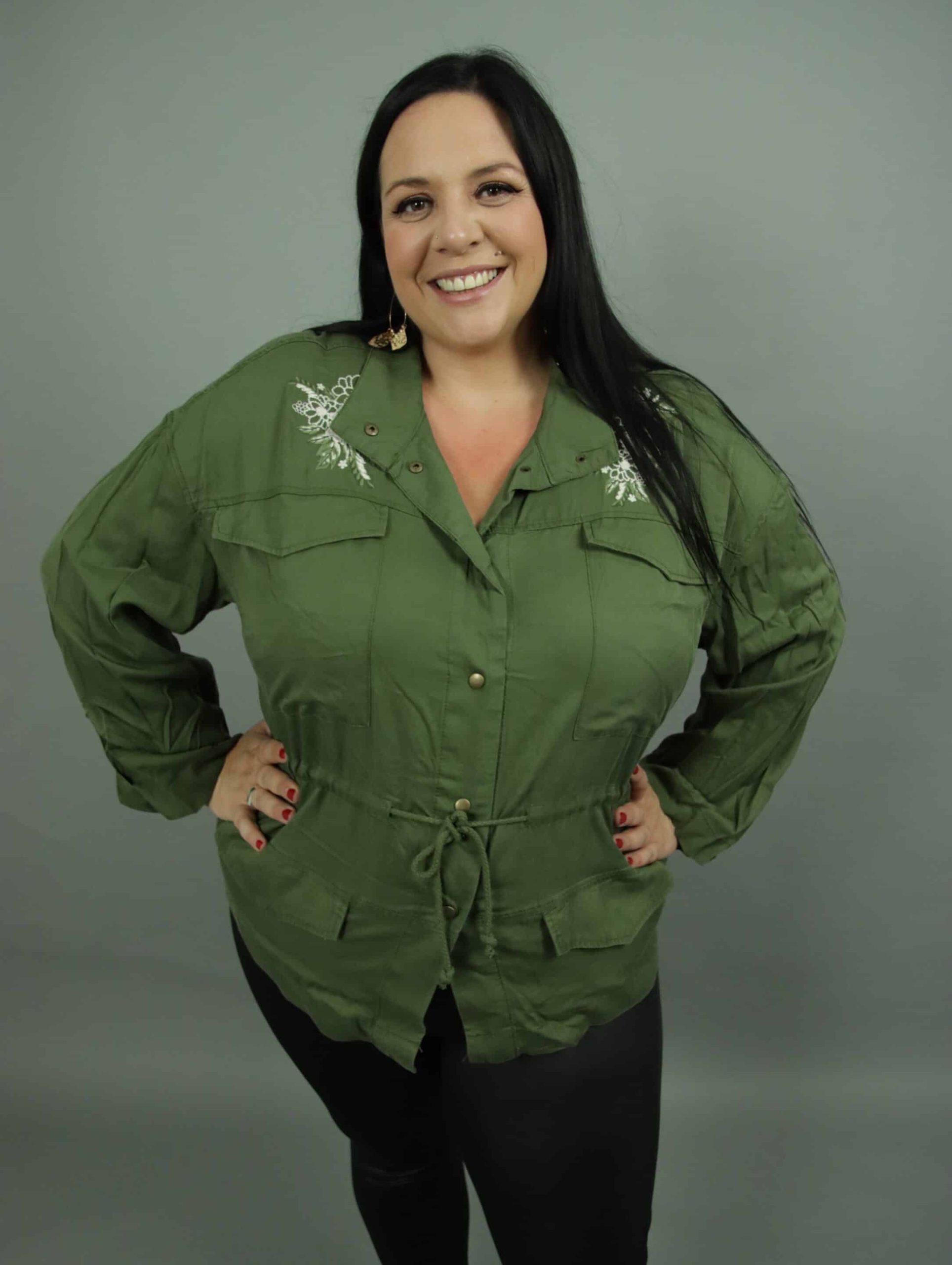 Veste cargo broderie fleurs