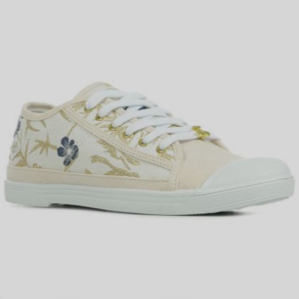 Basket toile femme Semelle plate Lacets LE TEMPS DES CERISES beige imprimé doré / marine
