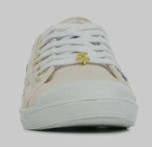 Basket toile femme Semelle plate Lacets LE TEMPS DES CERISES beige imprimé doré / marine – Image 3