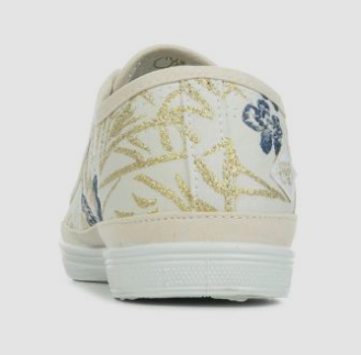 Basket toile femme Semelle plate Lacets LE TEMPS DES CERISES beige imprimé doré / marine – Image 4