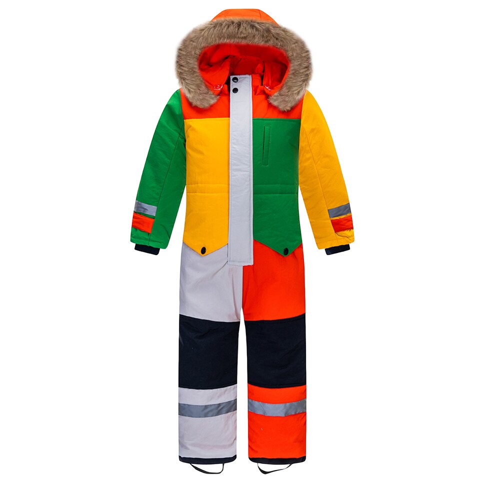 Combinaison ski enfant multicolore à col fourrure – Image 5
