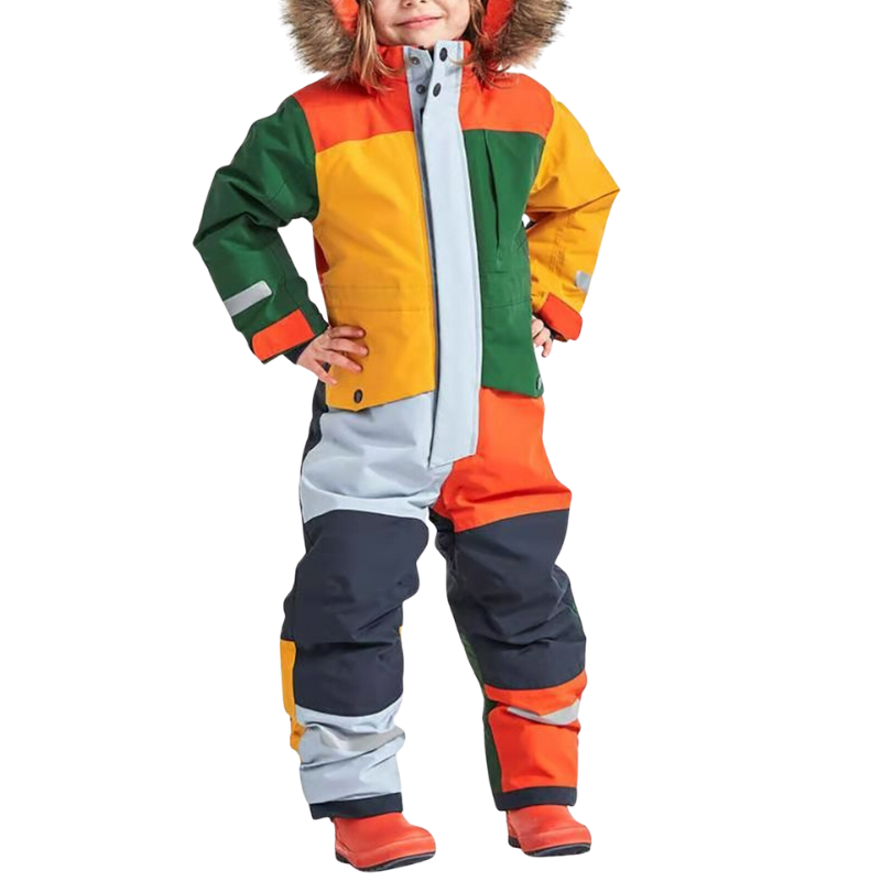 Combinaison ski enfant multicolore à col fourrure