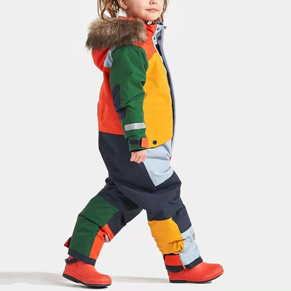 Combinaison ski enfant multicolore à col fourrure – Image 3