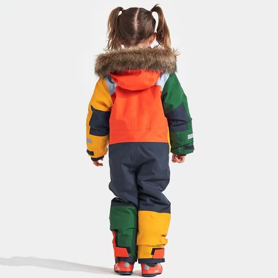 Combinaison ski enfant multicolore à col fourrure – Image 2